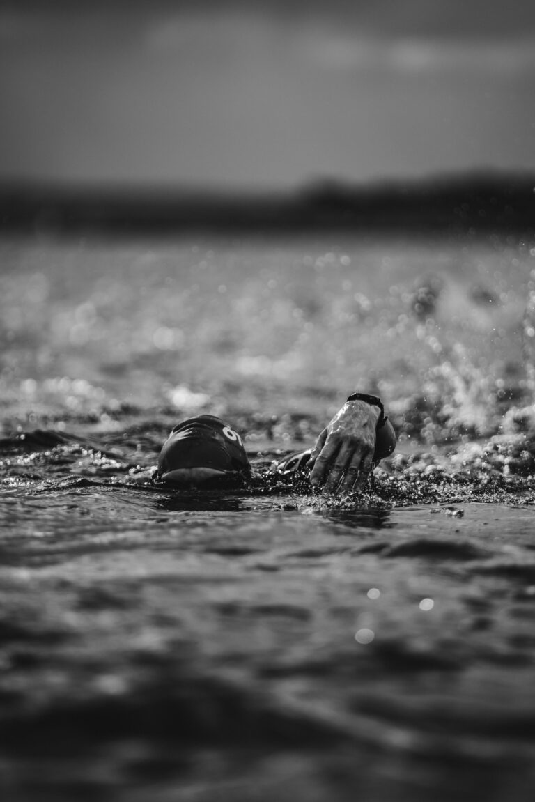Openwater swimming in black and white photography